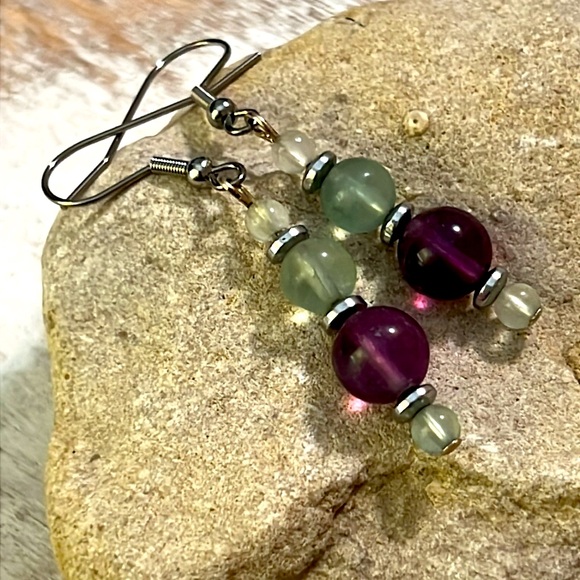 Fluorite Semi Precious Earrings. - Picture 4 of 5